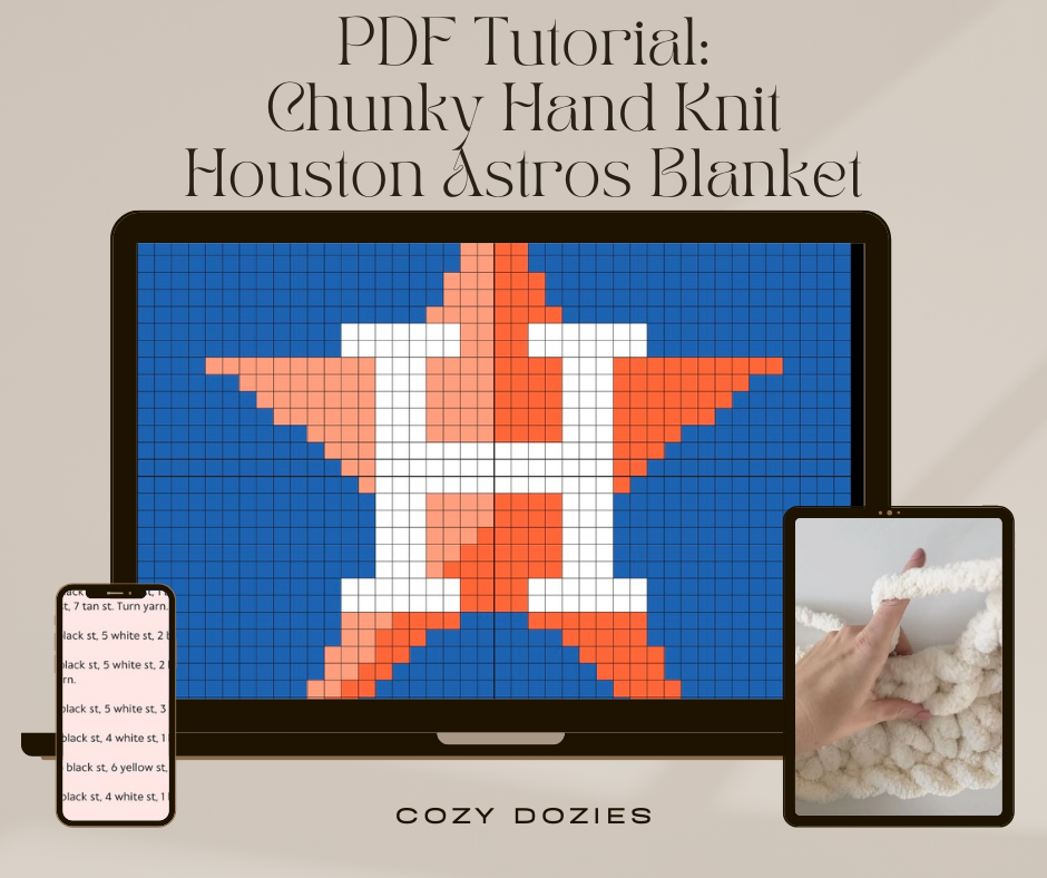 Chunky Knit Houston Astros Blanket PDF Pattern: DIY Hand Knit Tutorial (Digital Download)