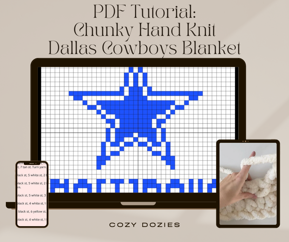 Chunky Knit Dallas Cowboys Blanket PDF Pattern: DIY Hand Knit Tutorial (Digital Download)