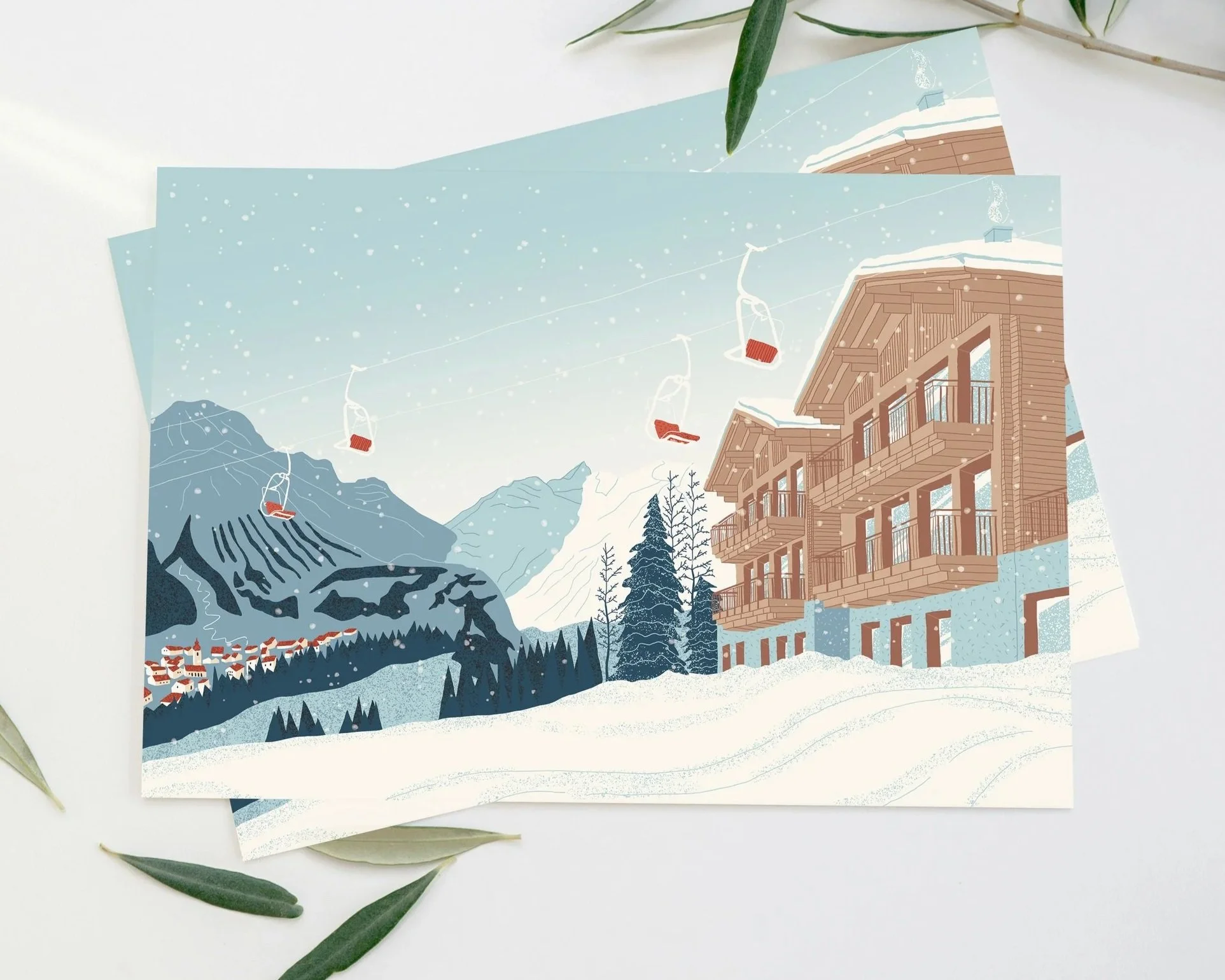 Postcard illustration, Winter | The Arula Chalets