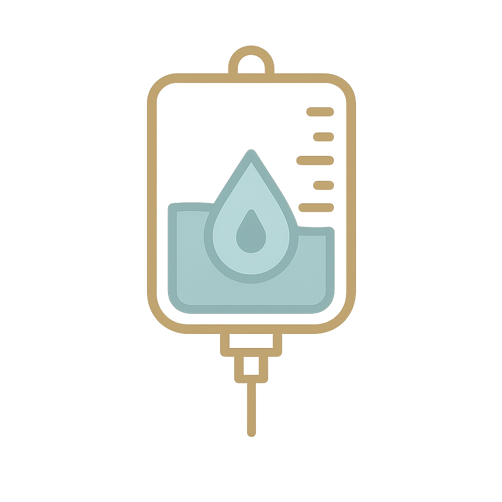 Medical IV bag with a water droplet symbol on the front, indicating hydration or IV therapy.