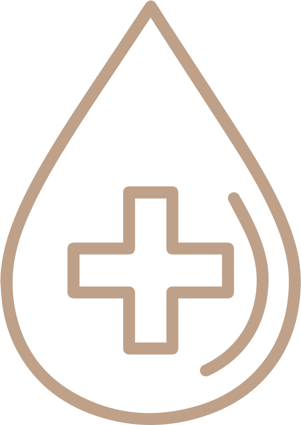Illustration of a blood droplet with a medical cross inside.