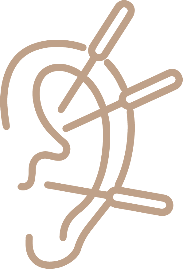 A stylized illustration of a knitting needle and yarn creating a face silhouette.