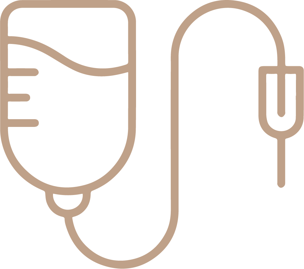 Outline illustration of a medical IV drip connected to a computer mouse.