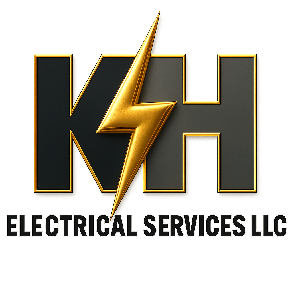 Logo for NH Electrical Services LLC featuring the company initials with a gold lightning bolt.