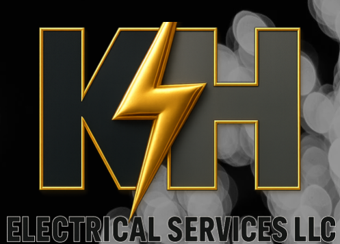 Logo with letters KH and a lightning bolt in the middle, used for Electrical Services LLC.