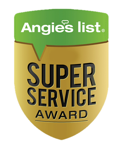 Angie's List Super Service Award badge with green and gold coloring.