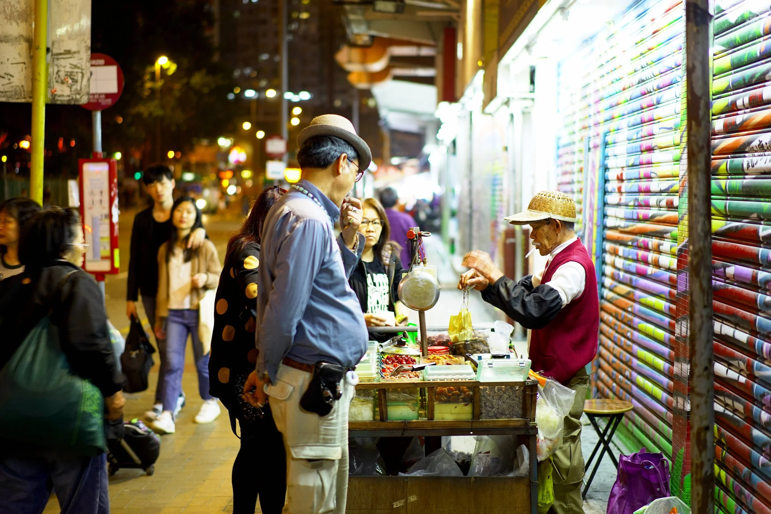 Street vendor of self made dried fruit, 何伯, Yue Man Square before reconstruction, Kwun Tong, Hong Kong, 2019