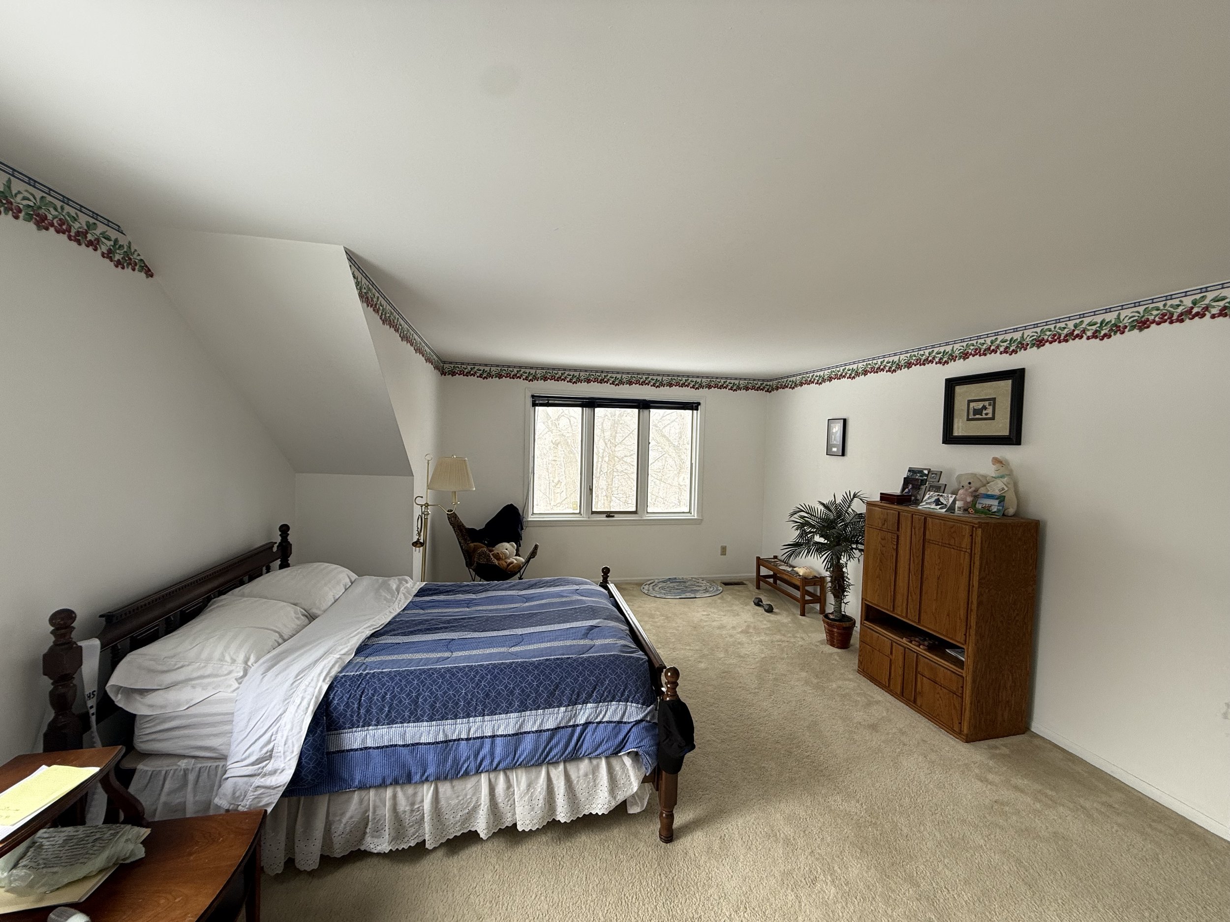 Before- wallpaper border removal, prep/paint wood doors, paint trim and walls.