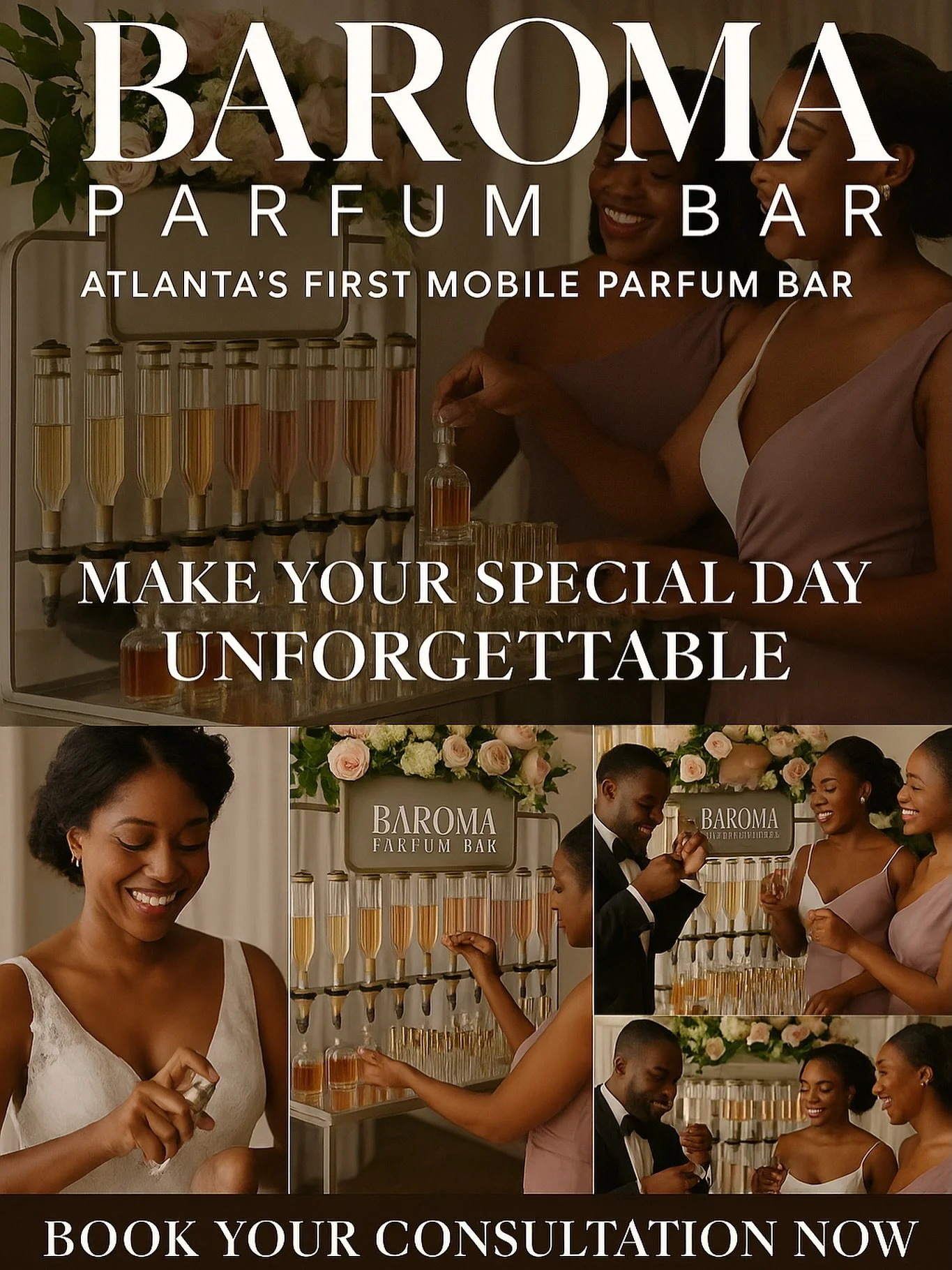 A Luxury Fragrance Experience for Your Wedding 

@baromaparfumbar is Atlanta&rsquo;s first mobile parfum bar and we bring the art of scent directly to your celebration. Since 2021, Baroma Parfum Bar has curated unforgettable fragrance experiences for