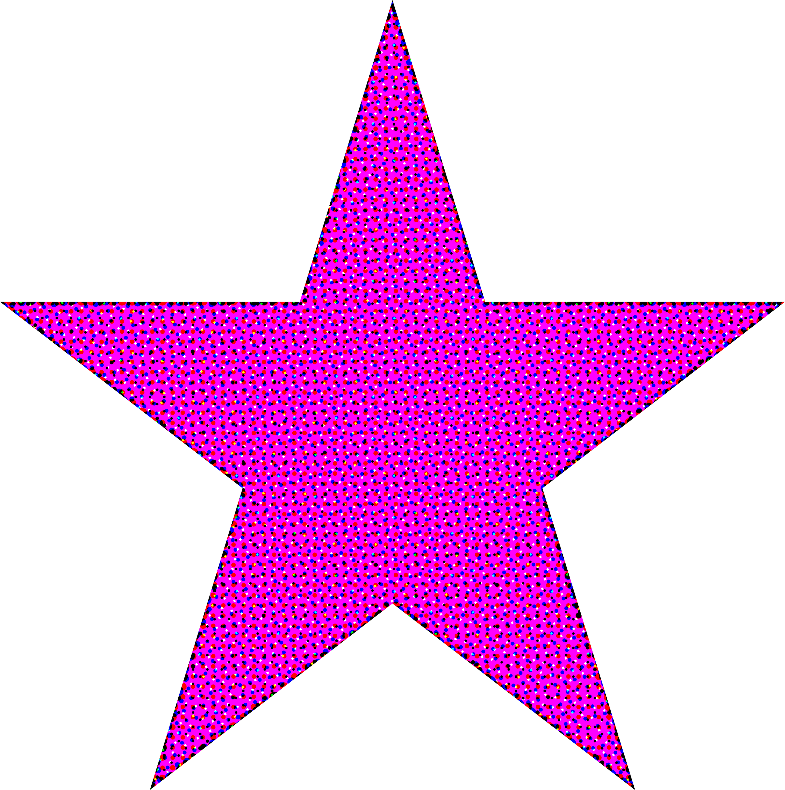 Pink star with multicolored polka dots on a black background