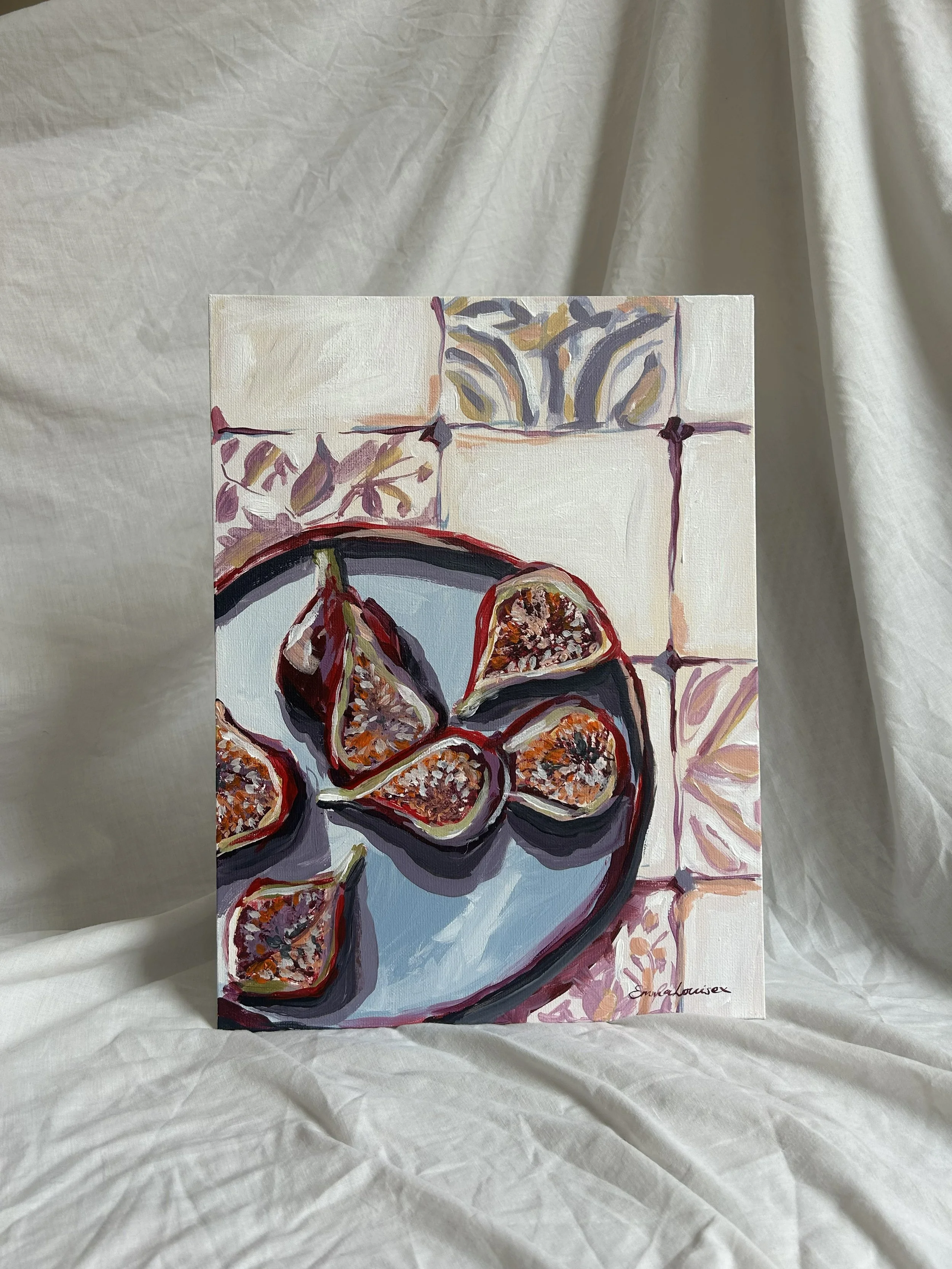 Figs and plates original acrylic painting | fruit paintings | gift ideas