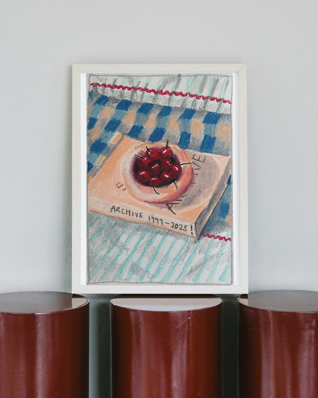 bowl of cherries | original drawing | oil pastels