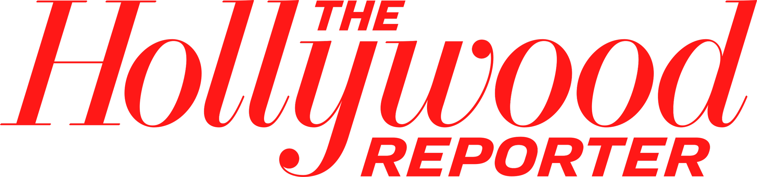 Red text on black background reading "The Hollywood Reporter" in a stylized font.