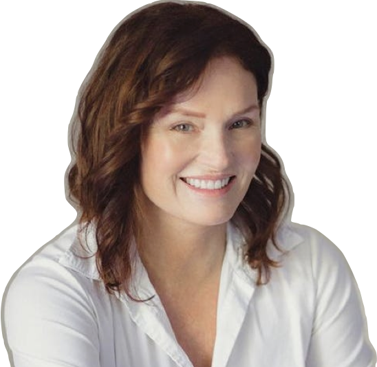 Kerry Benjamin. Founder, StackedSkincare. Headshot of a woman with shoulder-length brown hair, smiling, wearing a white button-up shirt.