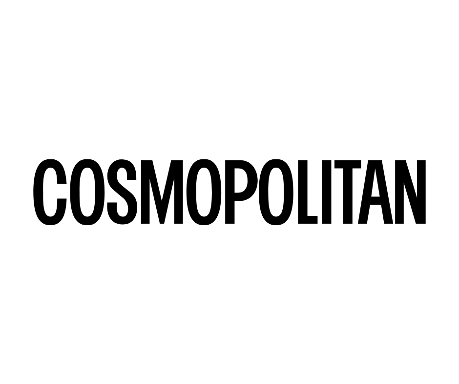 Black text 'COSMOPOLITAN' on a white background.