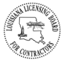 Louisiana Licensing Board for Contractors seal with an outline of the state of Louisiana.