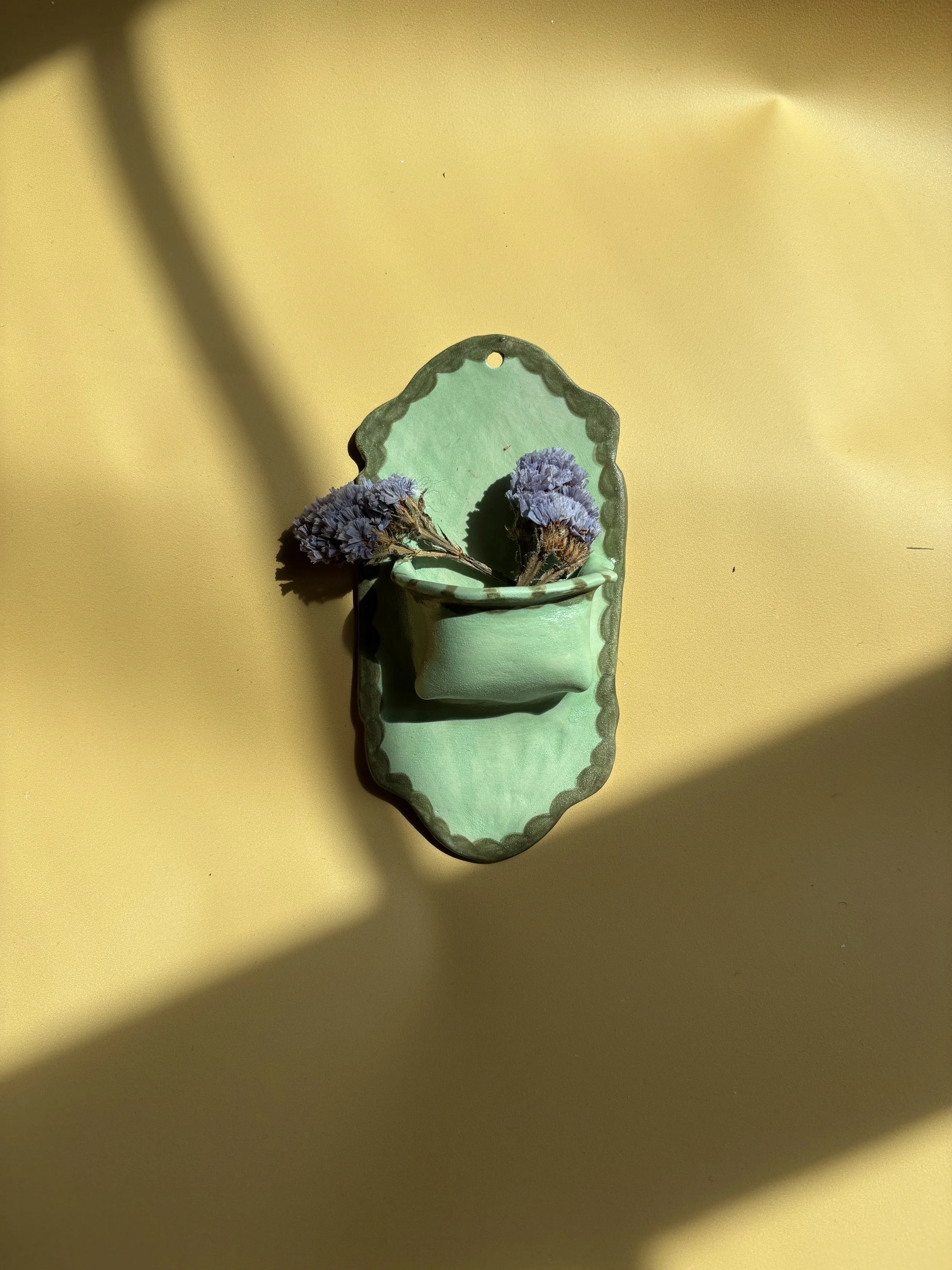Handmade Ceramic Wall Vase Green & Pistachio Floral Decor
