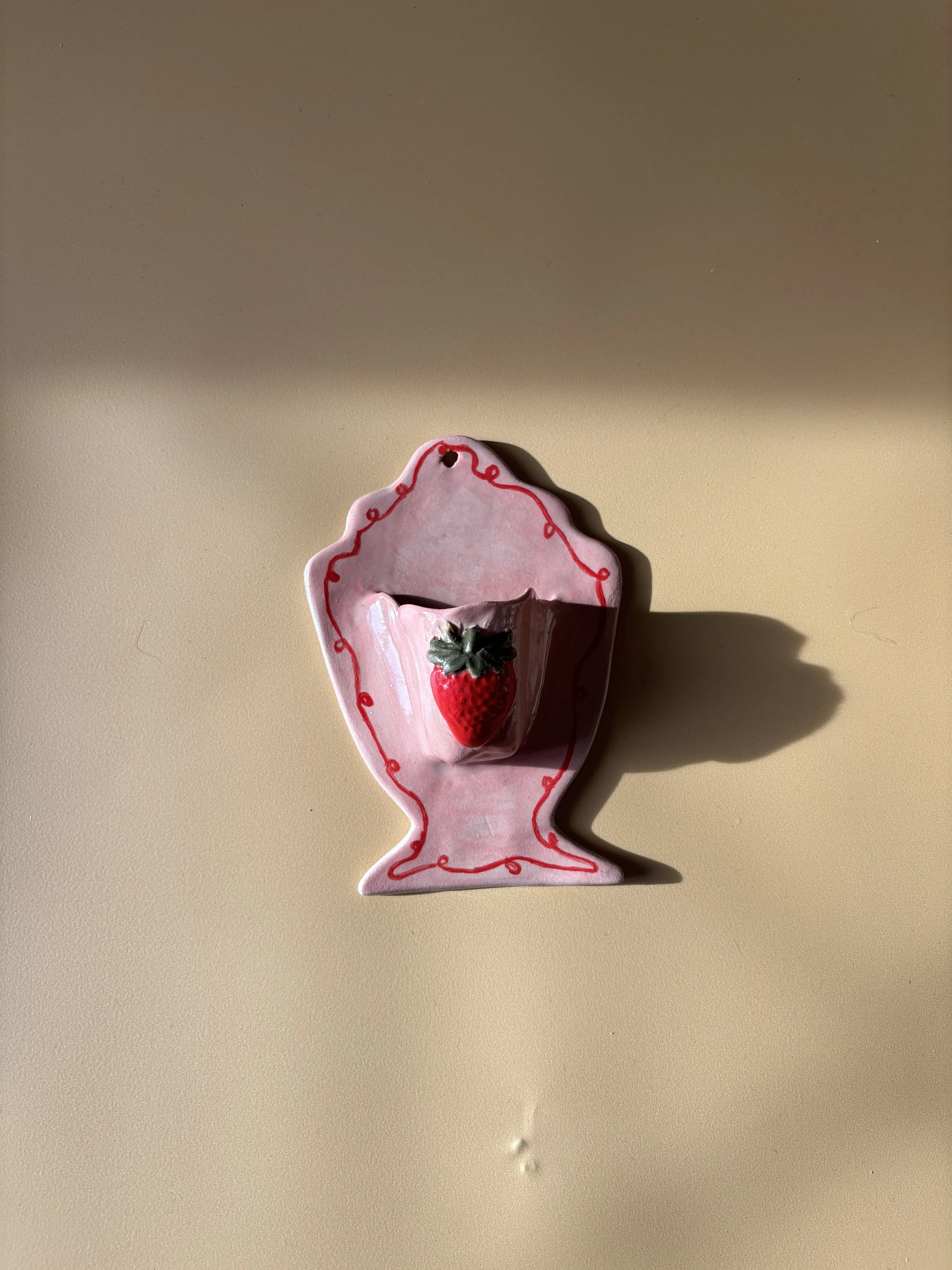 Handmade Ceramic Pink & Red Strawberry Wall Vase