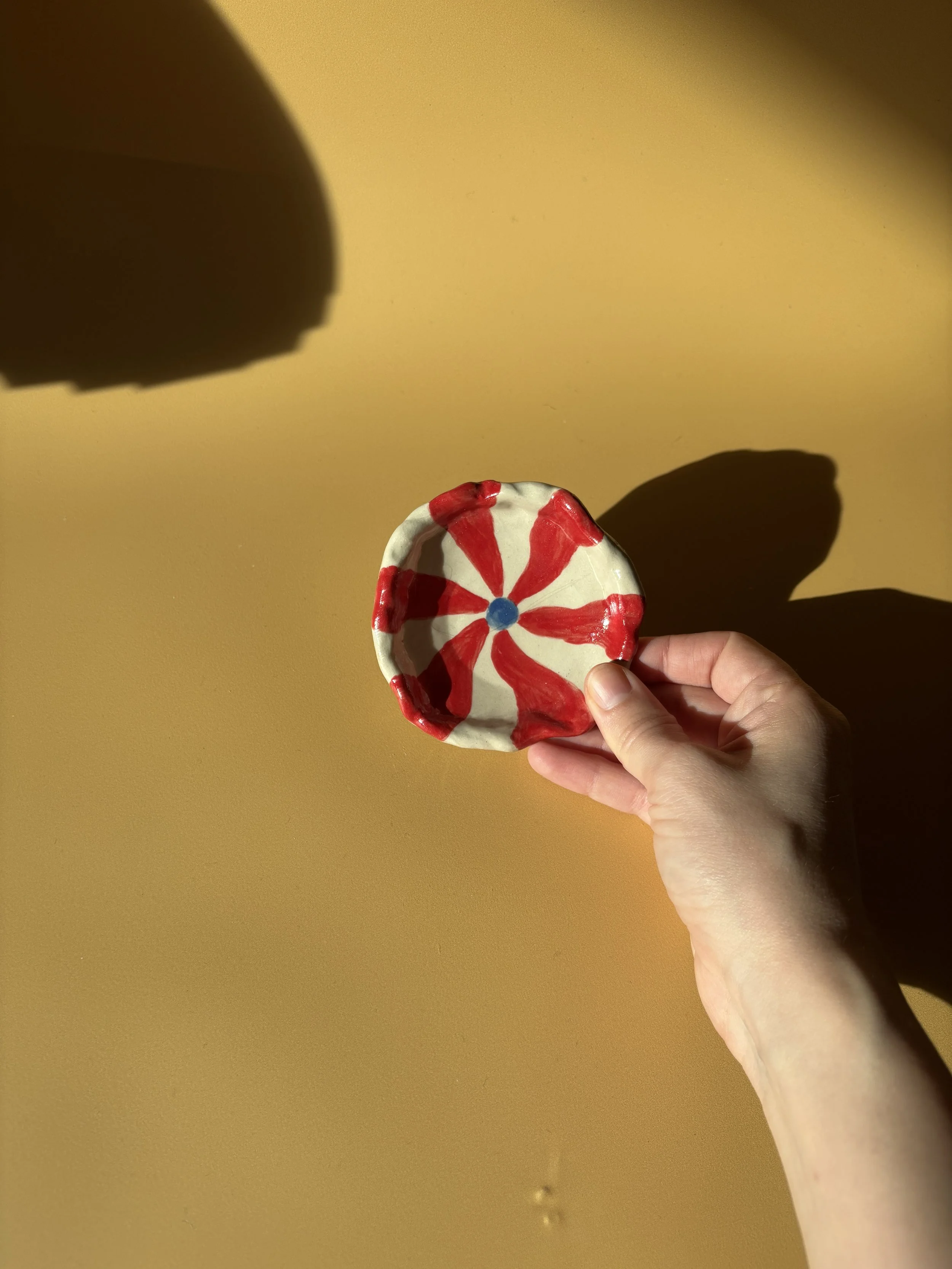 Handmade Striped Red Ceramic Trinket