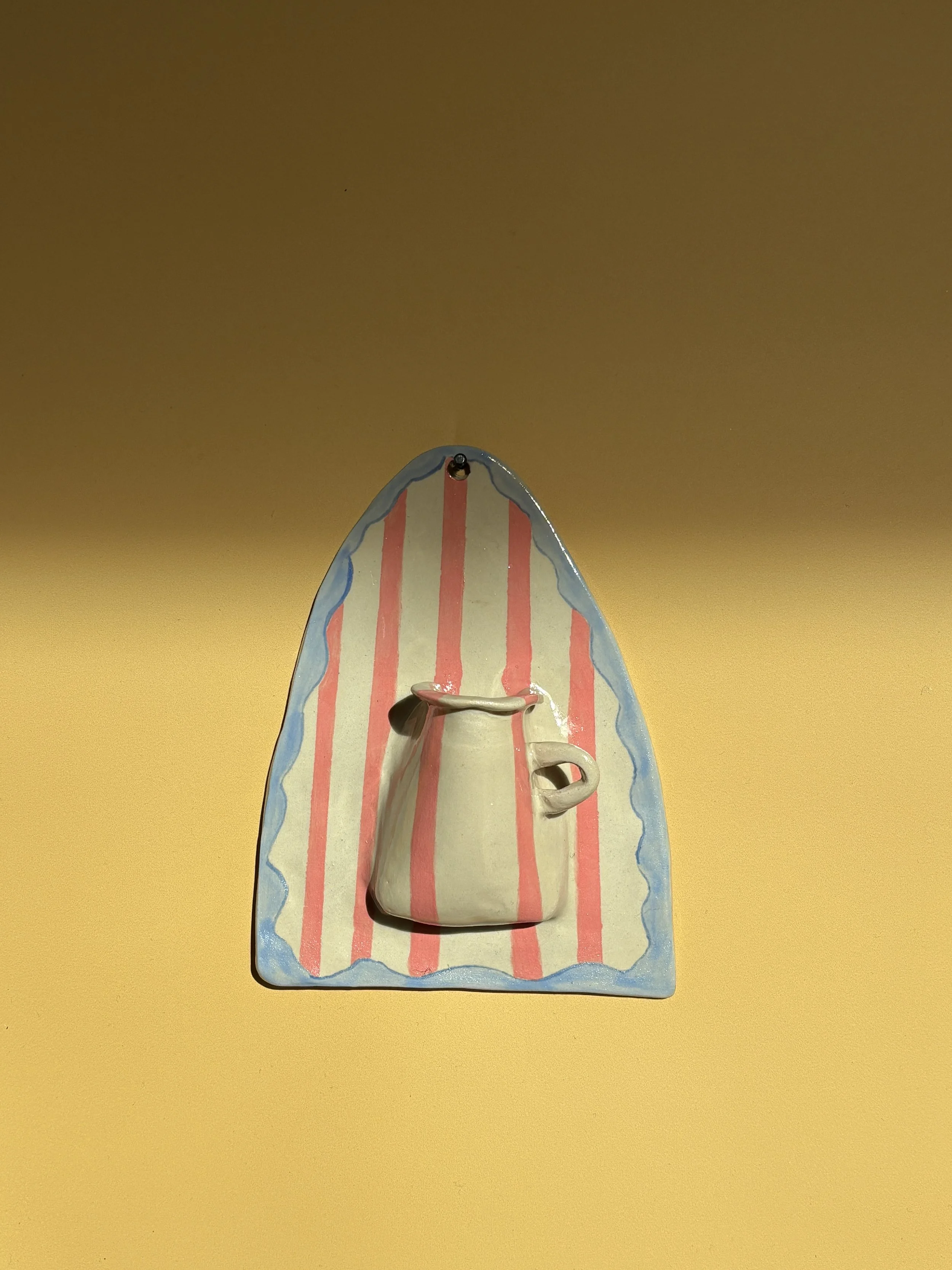 Handmade Ceramic Pink and Blue Striped Wall Vase