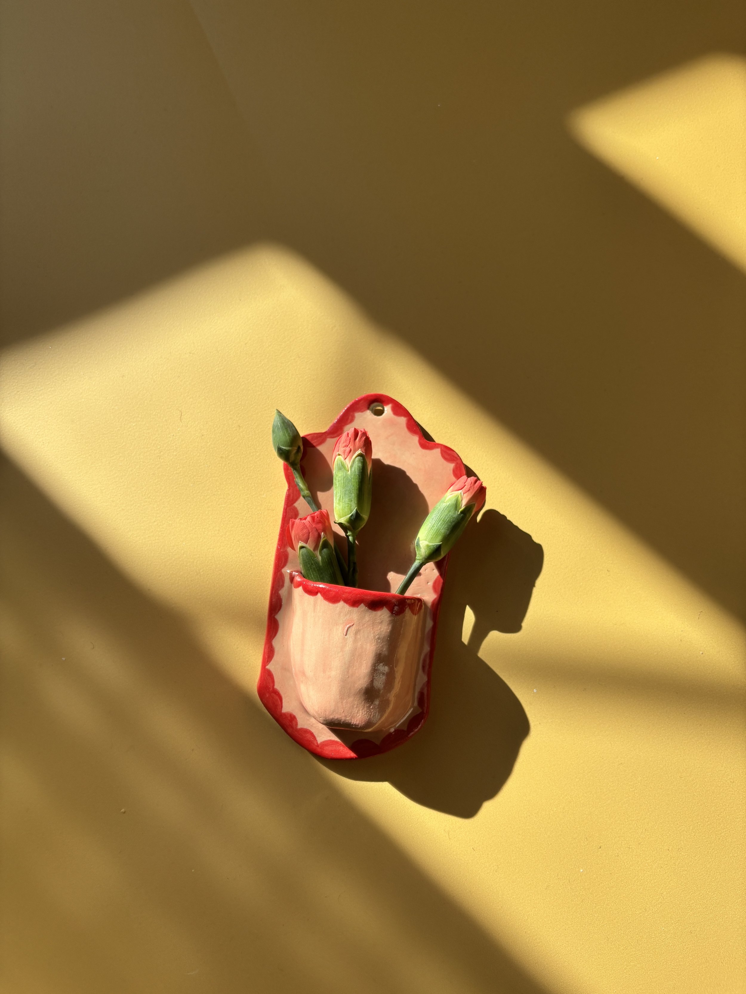 Handmade Ceramic Red & Pink Wall Vase