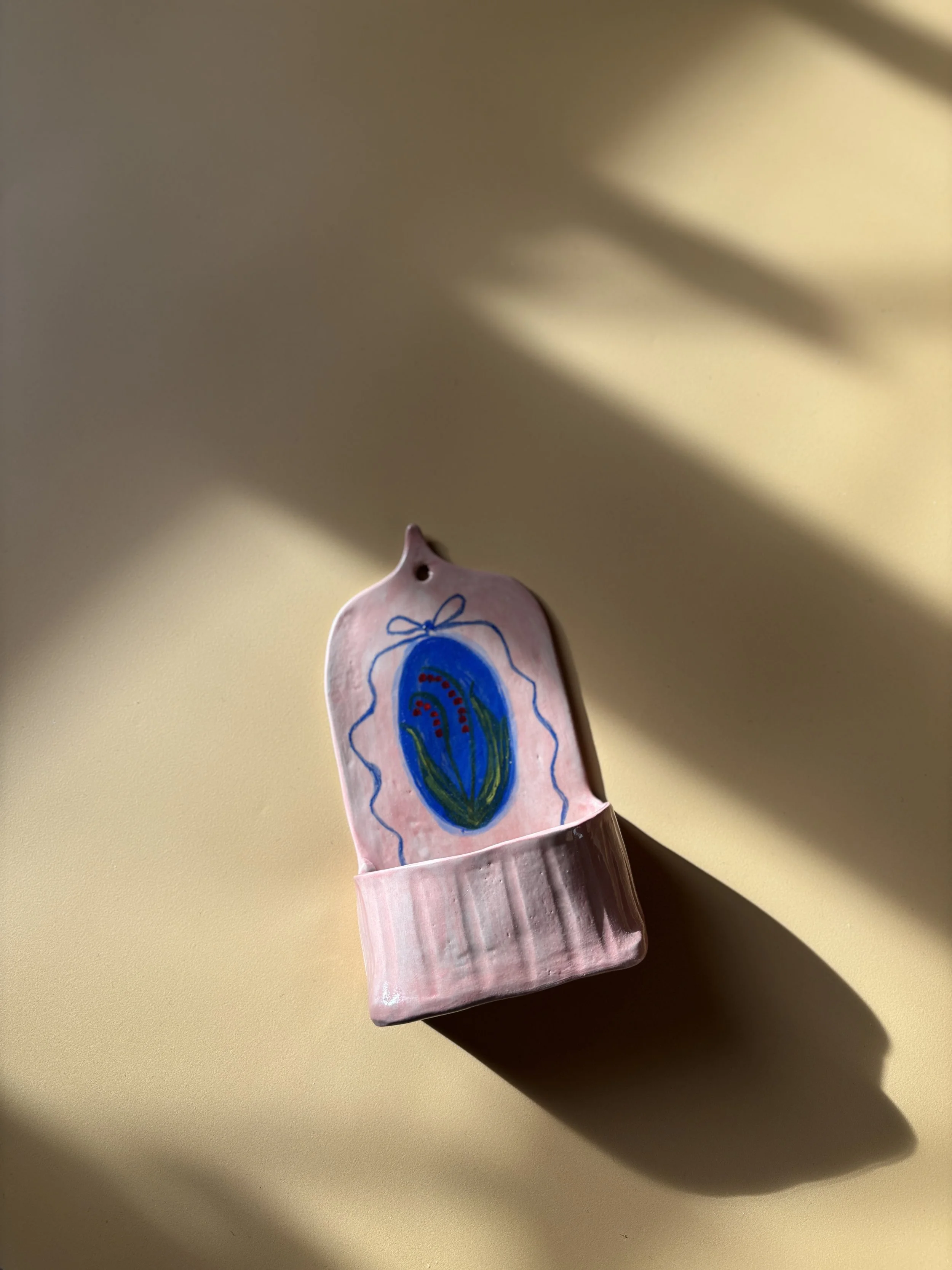 Handmade Ceramic Blue & Red Wall Vase