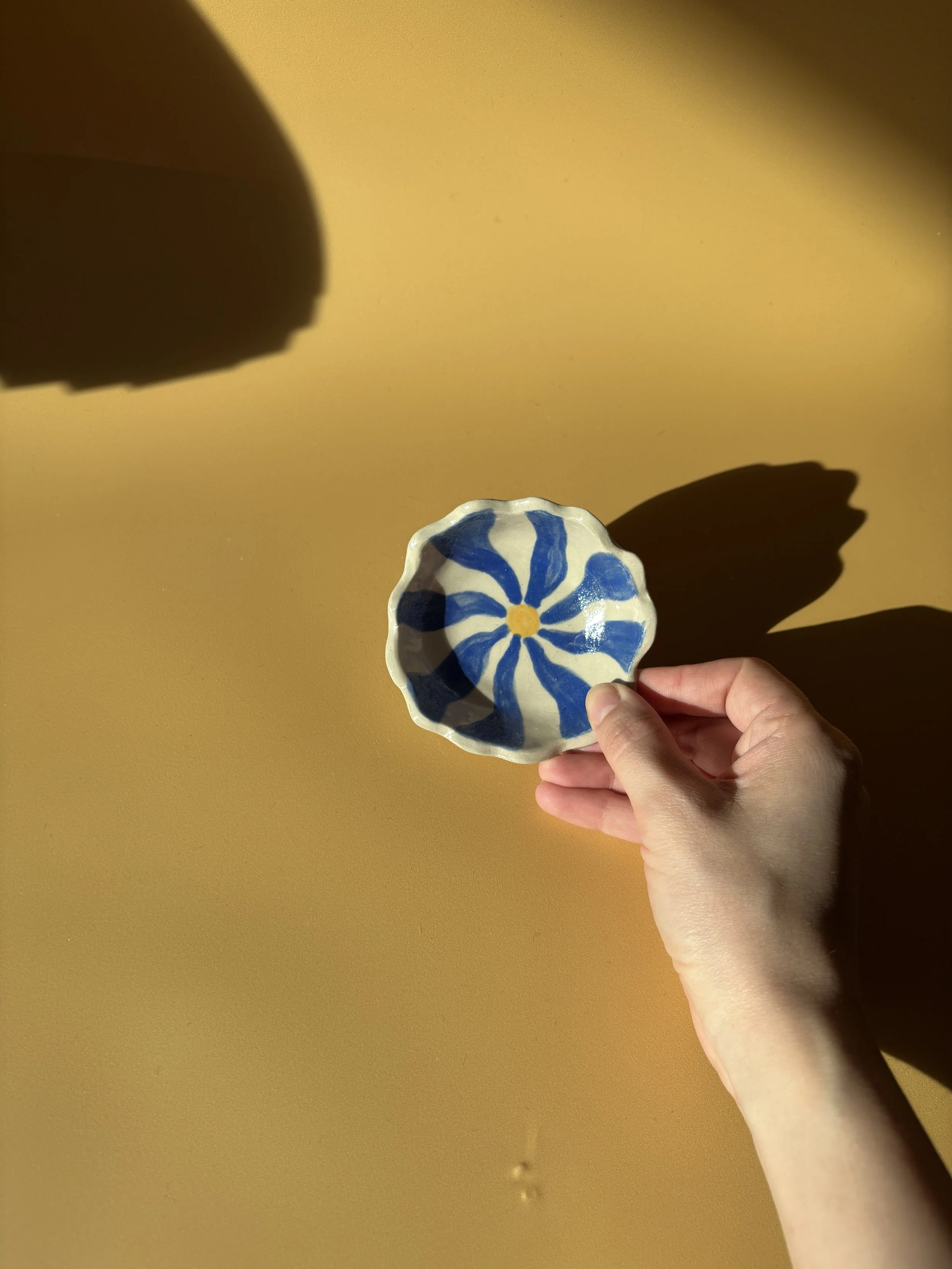 Handmade Striped Blue Ceramic Trinket