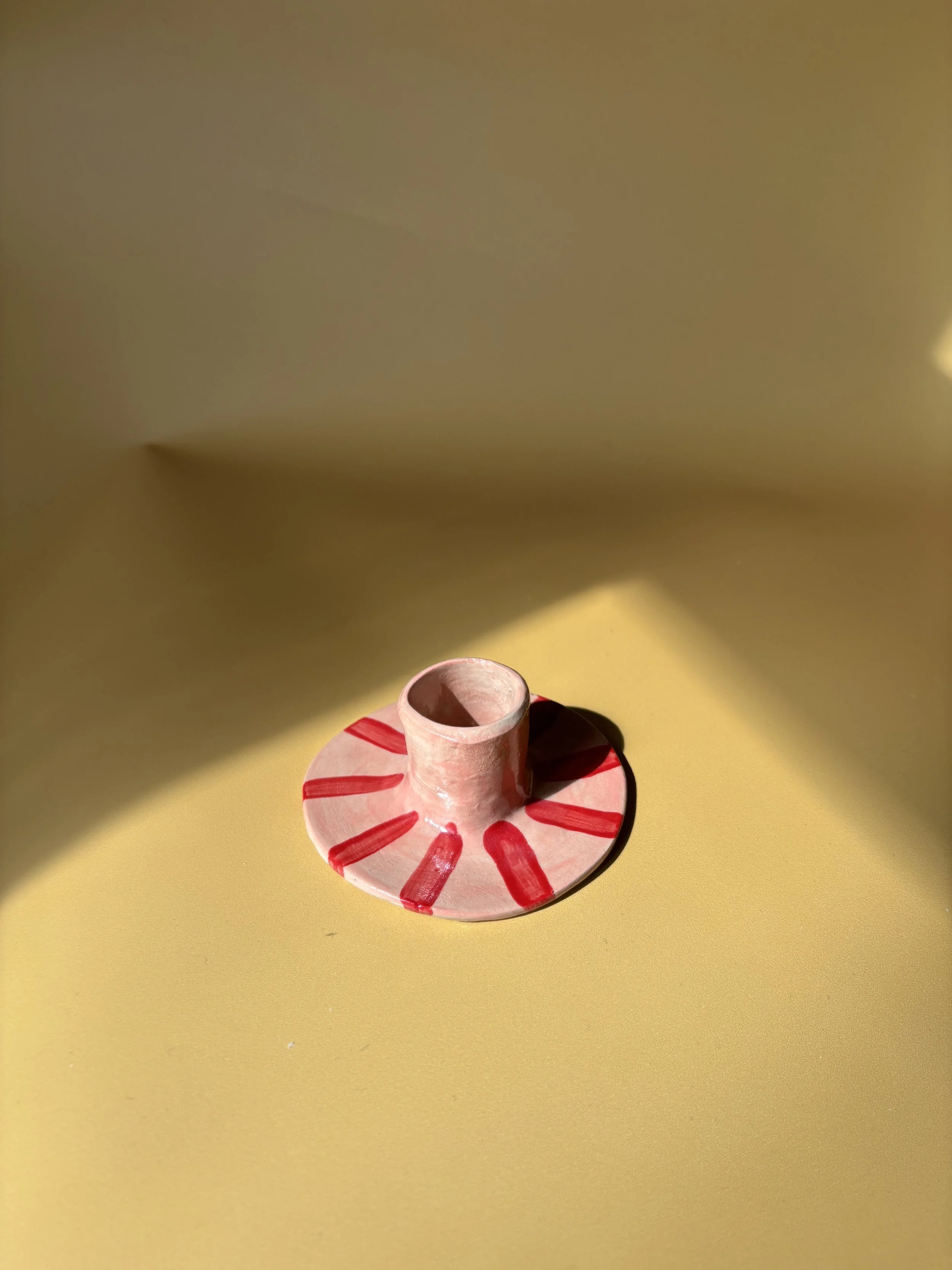Handmade Ceramic Candle Holders, Red Stripes Candle Holder