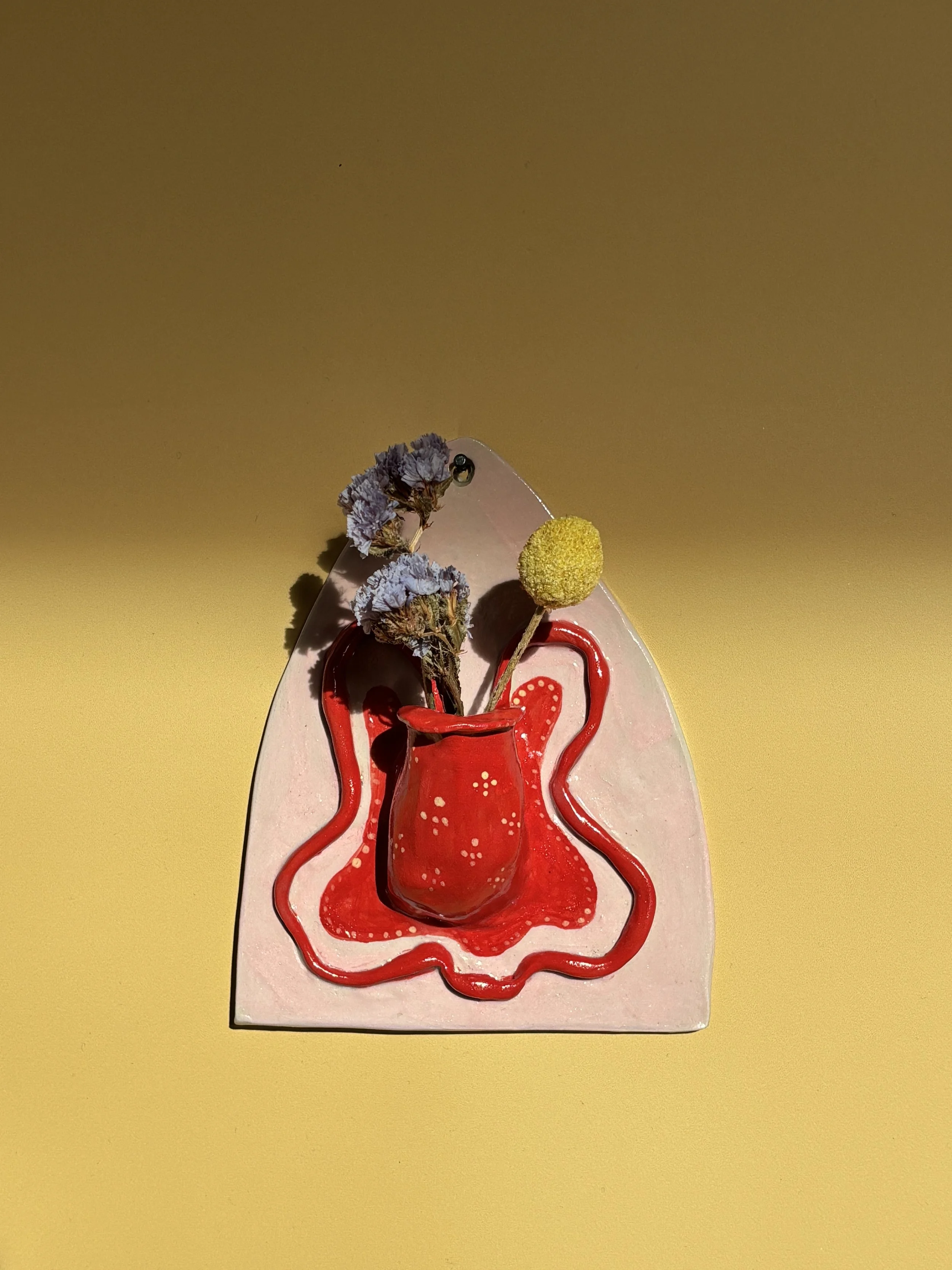 Handmade Ceramic Pink and Red Wall Vase