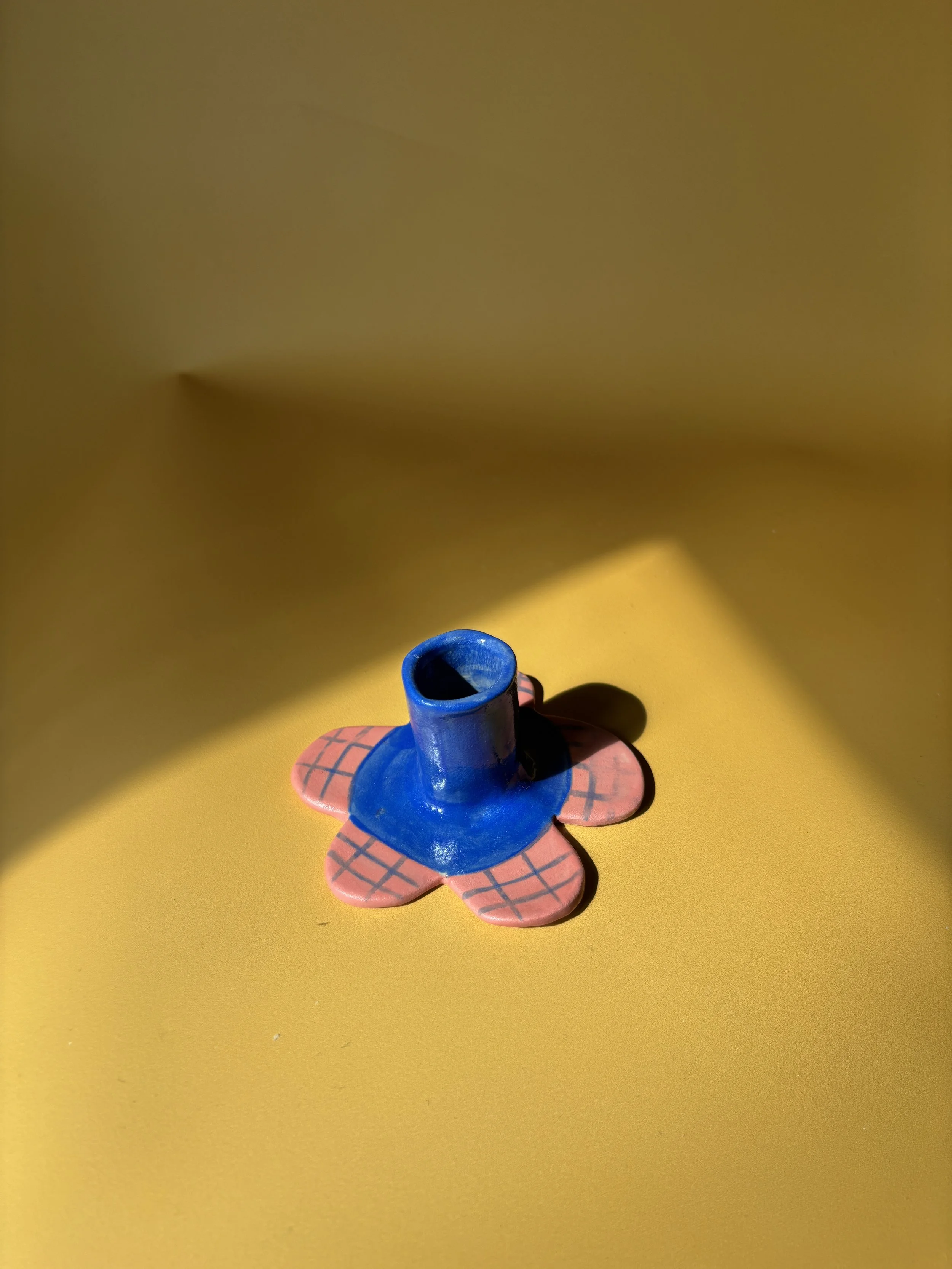 Handmade Ceramic Candle Holders, Pink and Blue Candle Holder