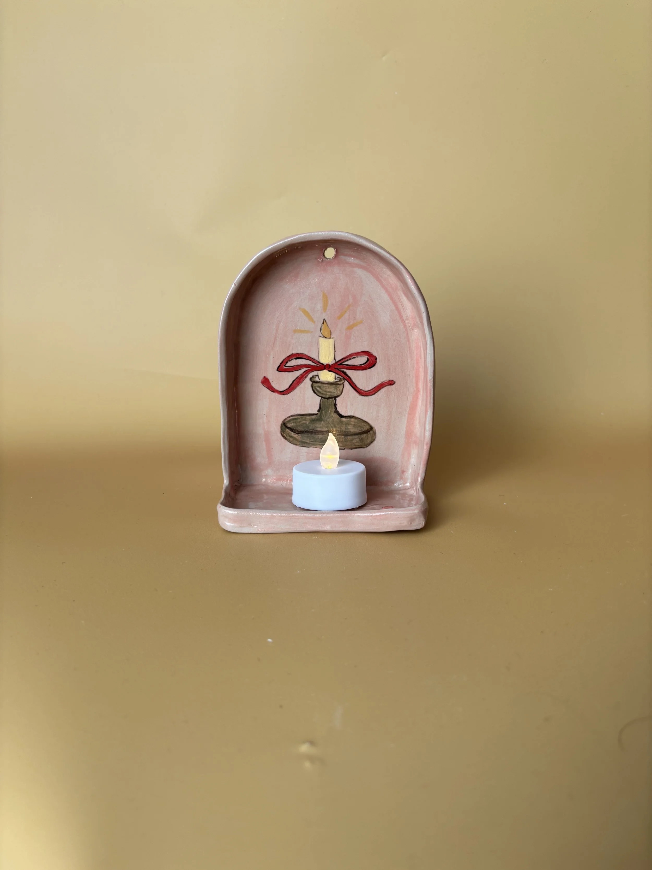 Hand-painted Ceramic Wall Vase Candle Holder, Pink Background Candle Art