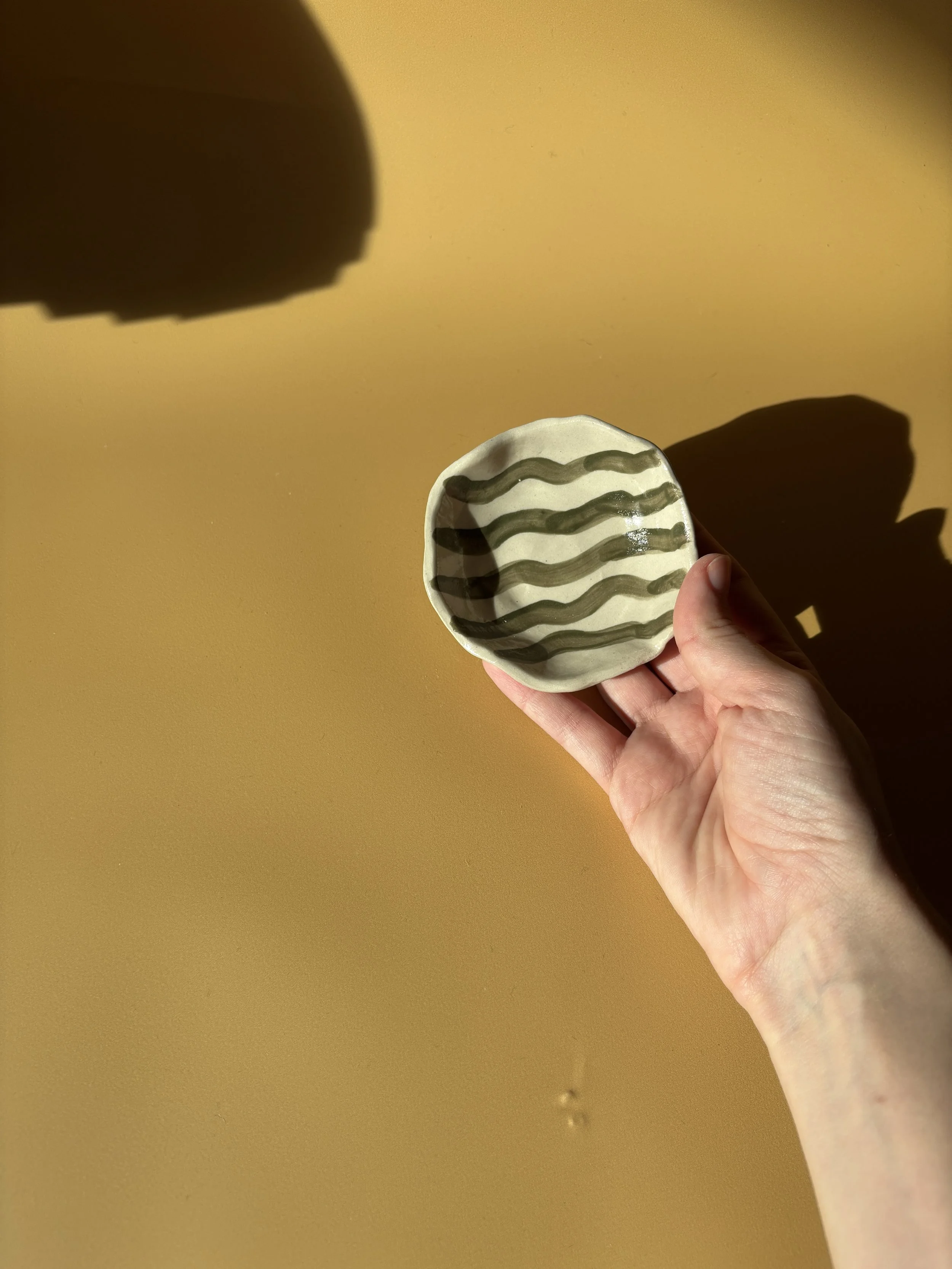 Handmade Striped Green Ceramic Trinket