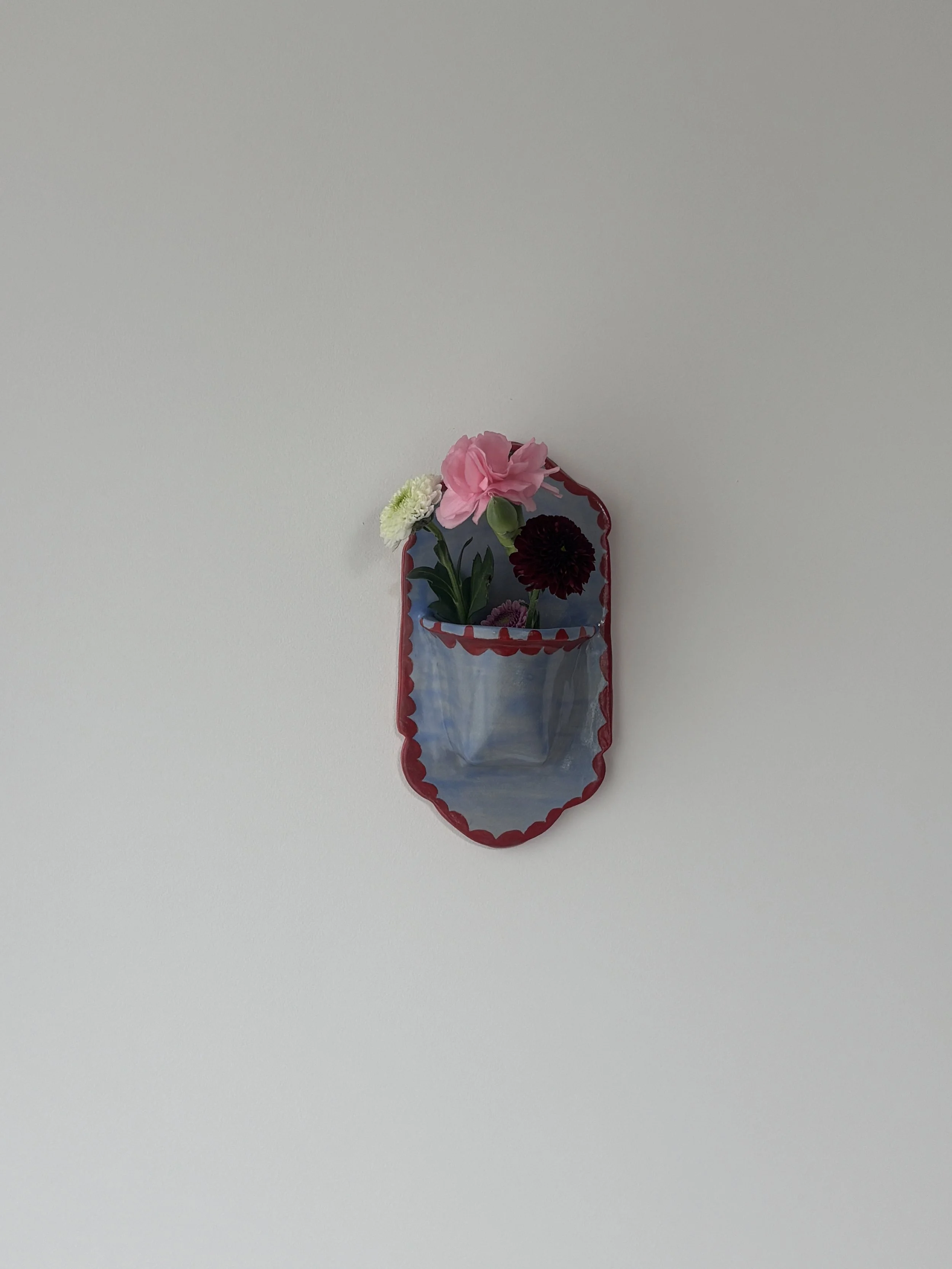 Handmade Ceramic Blue & Red Wall Vase