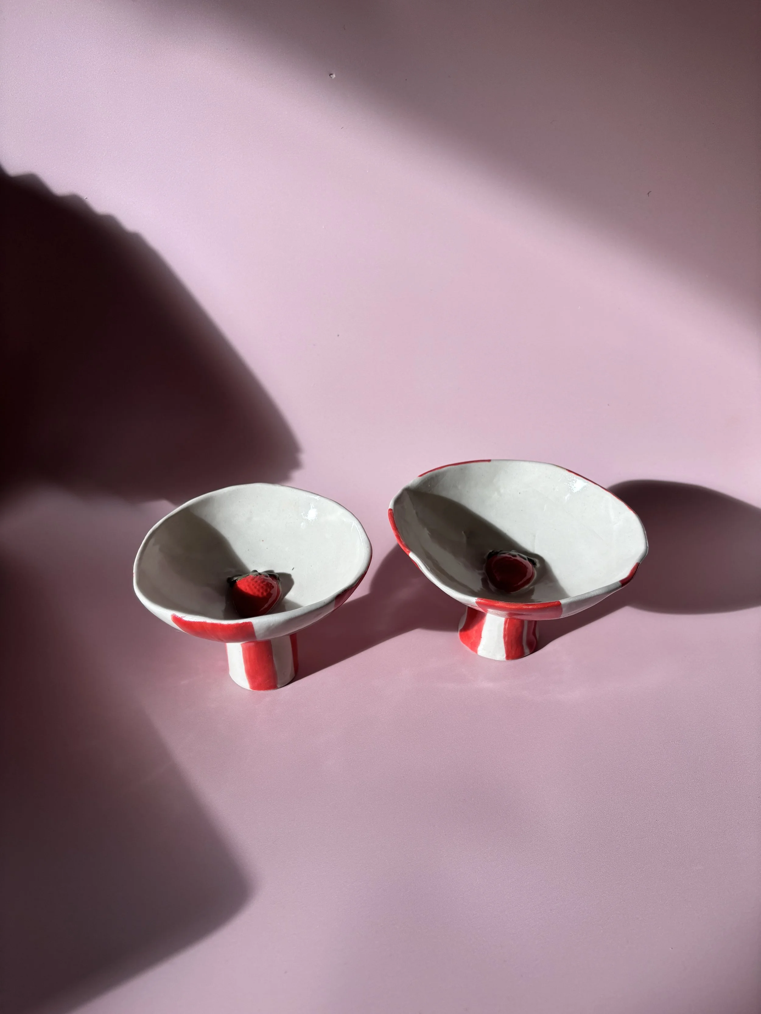 Handmade Red Striped Strawberry Ceramic Bowl