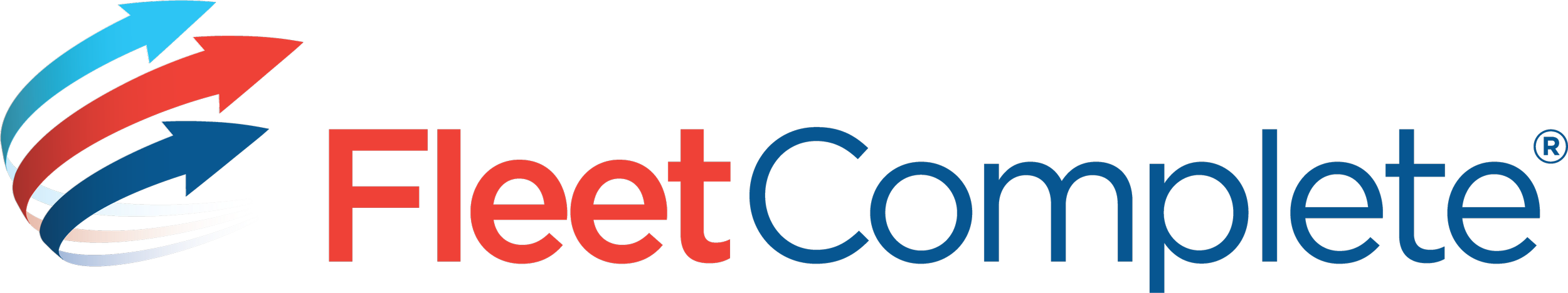 FleetComplete logo with a stylized globe and three arrows in red, white, and blue