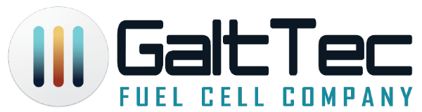 GaltTec Fuel Cell Company logo with three vertical lines in a circle and company name.
