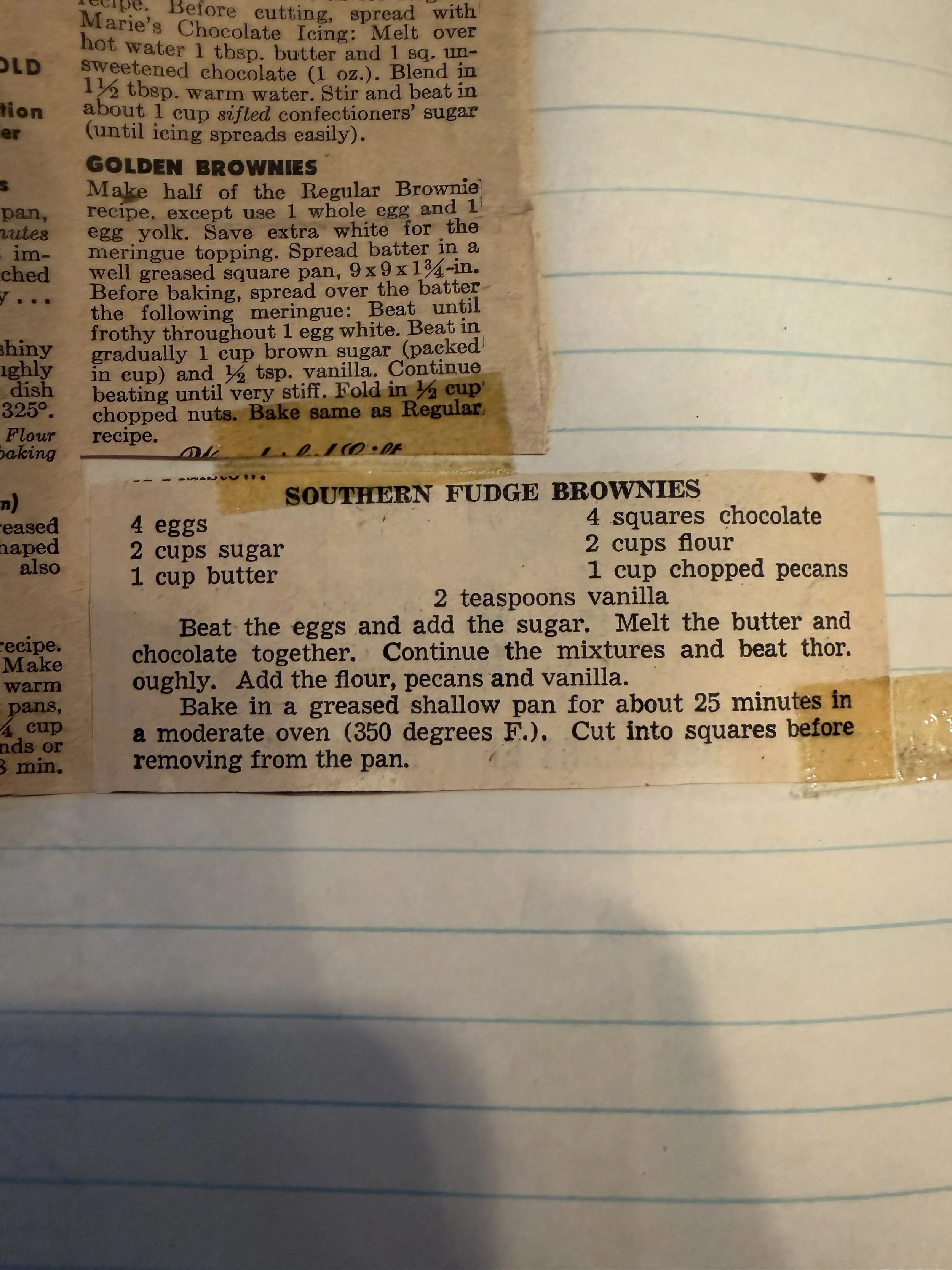 Aged cut-out recipe for Southern Fudge Brownies