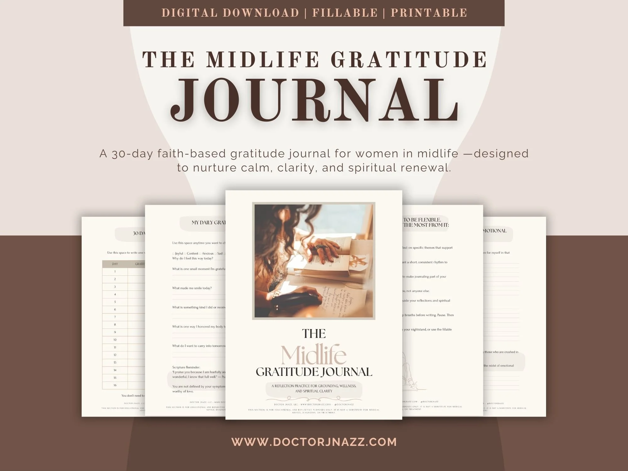 The Midlife Gratitude Journal | Faith-Based Digital Journal for Women | 30-Day Guided Reflection | Printable & Fillable PDF