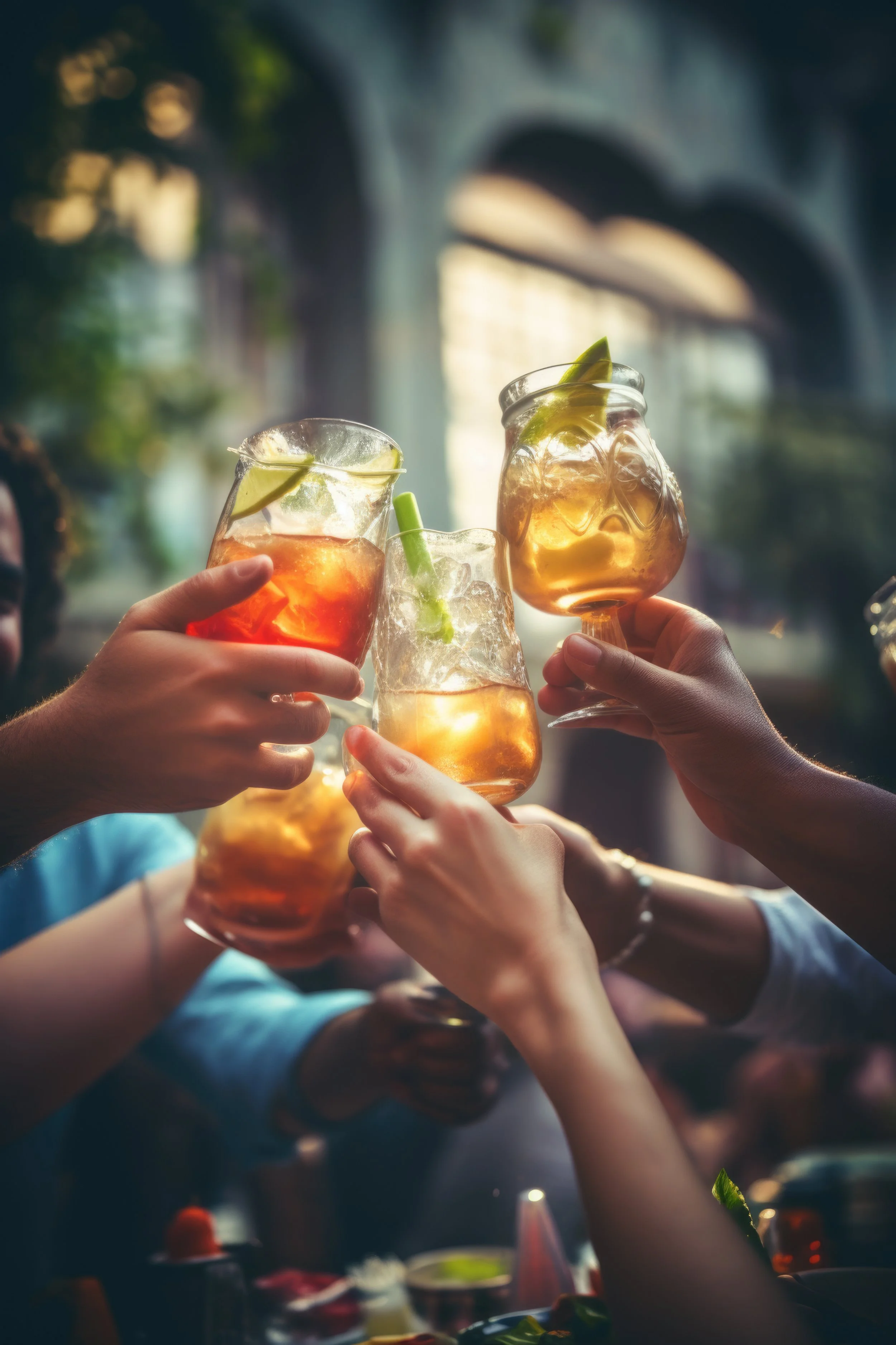 People raising glasses in celebration