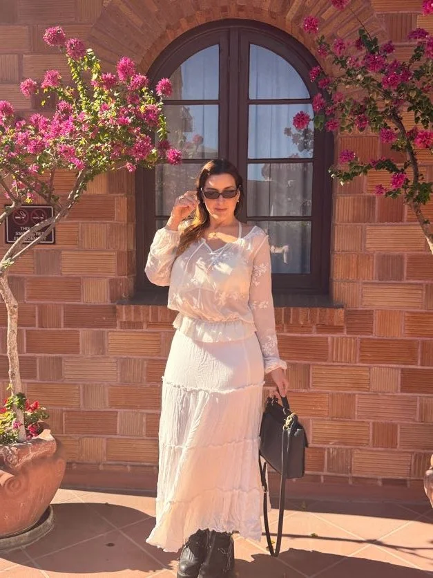 Guess White Peasant Top