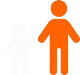 A white child holding the hand of an orange adult figure.