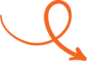 A stylized orange arrow forming a loop with an arrowhead pointing downward.