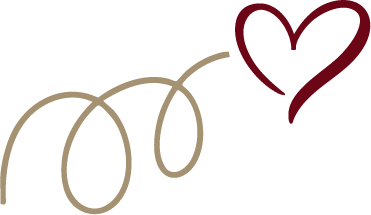 A red heart shape with beige cursive lines.