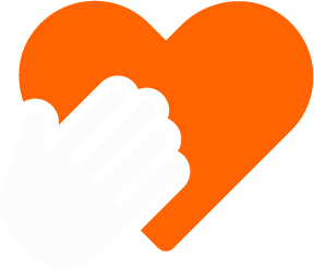 White hand placing a white heart on an orange heart