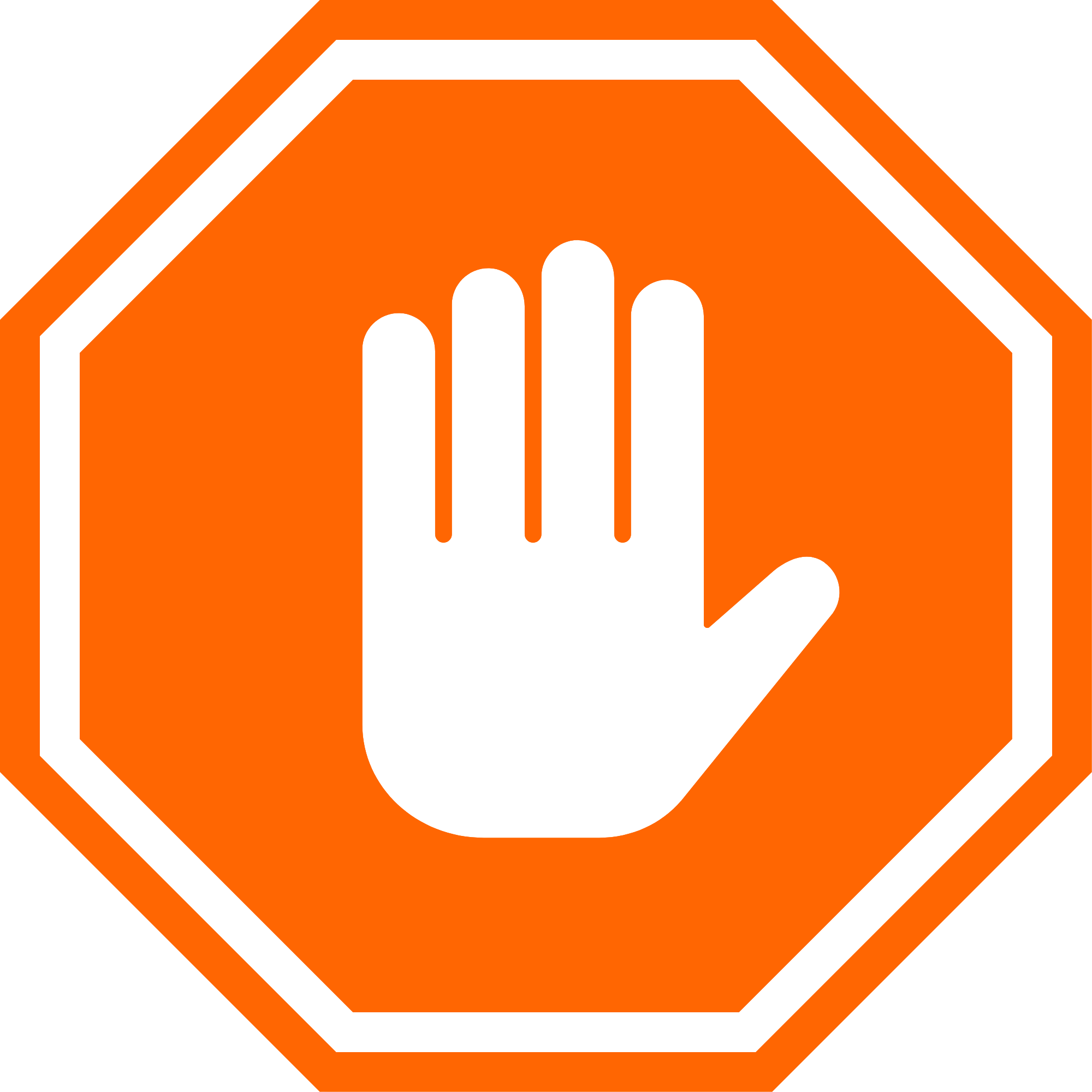 Orange stop sign octagon with white hand in the middle