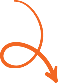 Orange arrow with a looped tail pointing downward, on a black background.