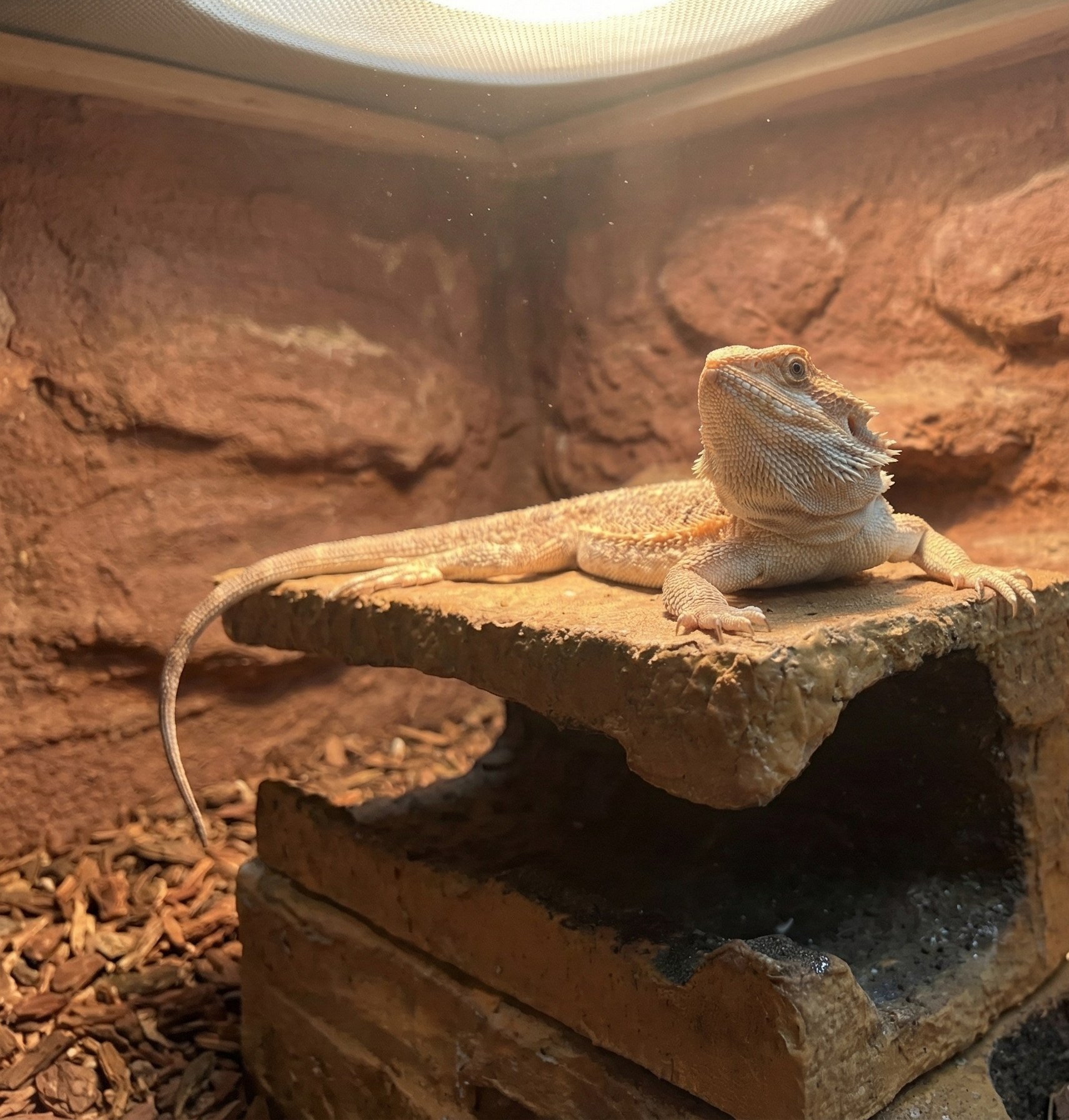 Bearded Dragon Basking in Habitat