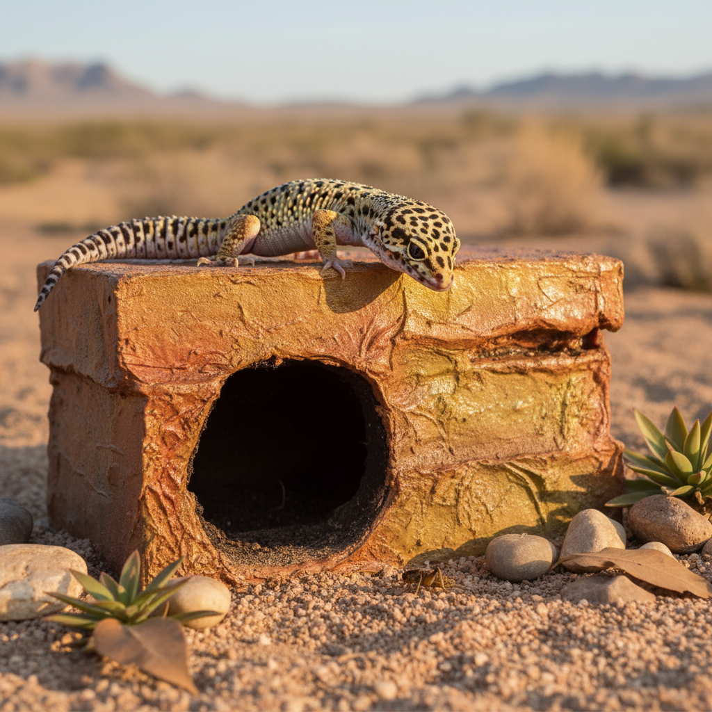 Leopard gecko on basalt Base Block