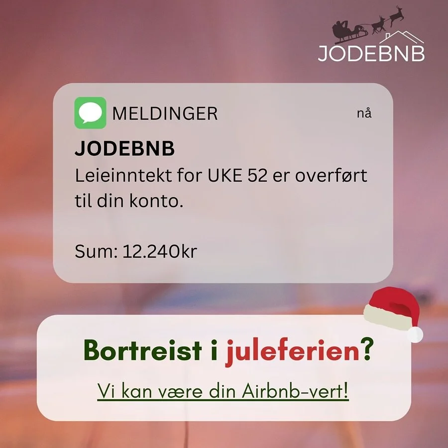 Julereiser planlagt?🎄La oss ta h&aring;nd om utleien, s&aring; kan du komme hjem til ekstra inntekt!🎁

Kontakt oss p&aring;
salg@jodebnb.com
Eller via www.Jodebnb.com

#airbnbhost #airbnb #&aring;lesund #utleie #visit&aring;lesund #airbnbsuperhost