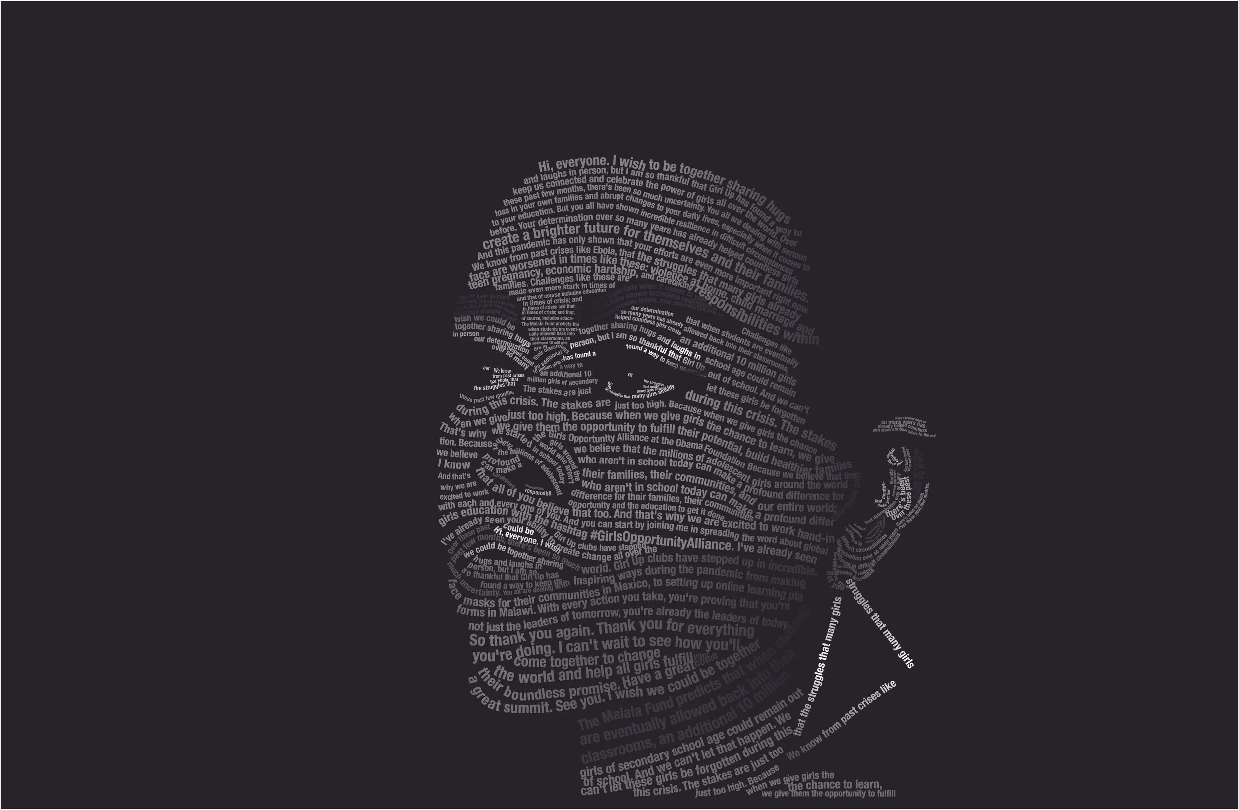 Black and White typography portrait of Michelle Obama.